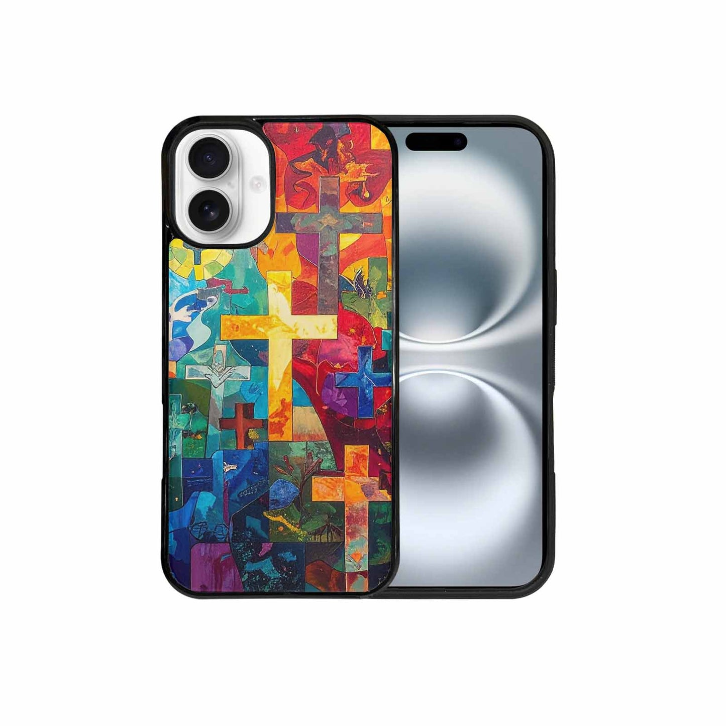 iPhone 16 Plus Case — Faith Cross And Faith Icons Pattern, Custom Phone Case
