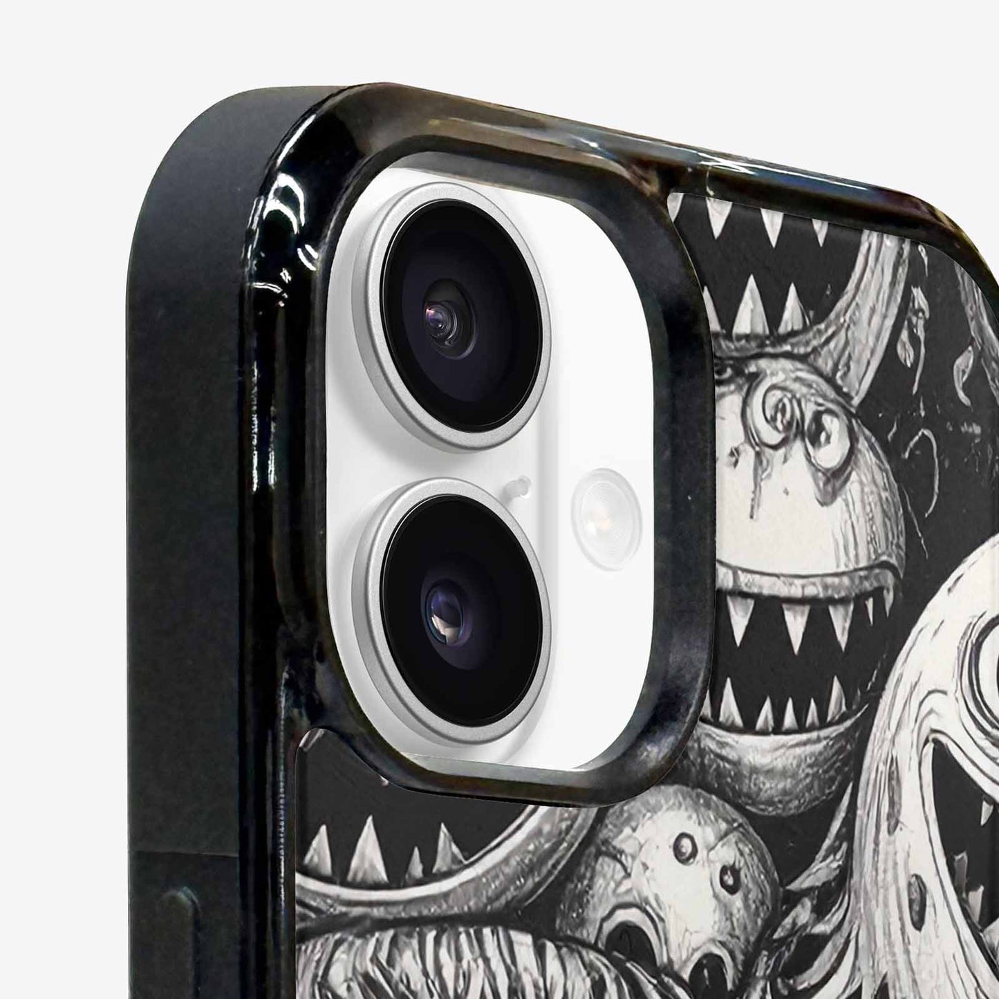 iPhone 16 Plus Case — Black And White Monster Face Collage, Custom Designed Case Cover