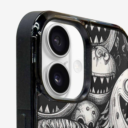 iPhone 16 Plus Case — Black And White Monster Face Collage, Custom Designed Case Cover