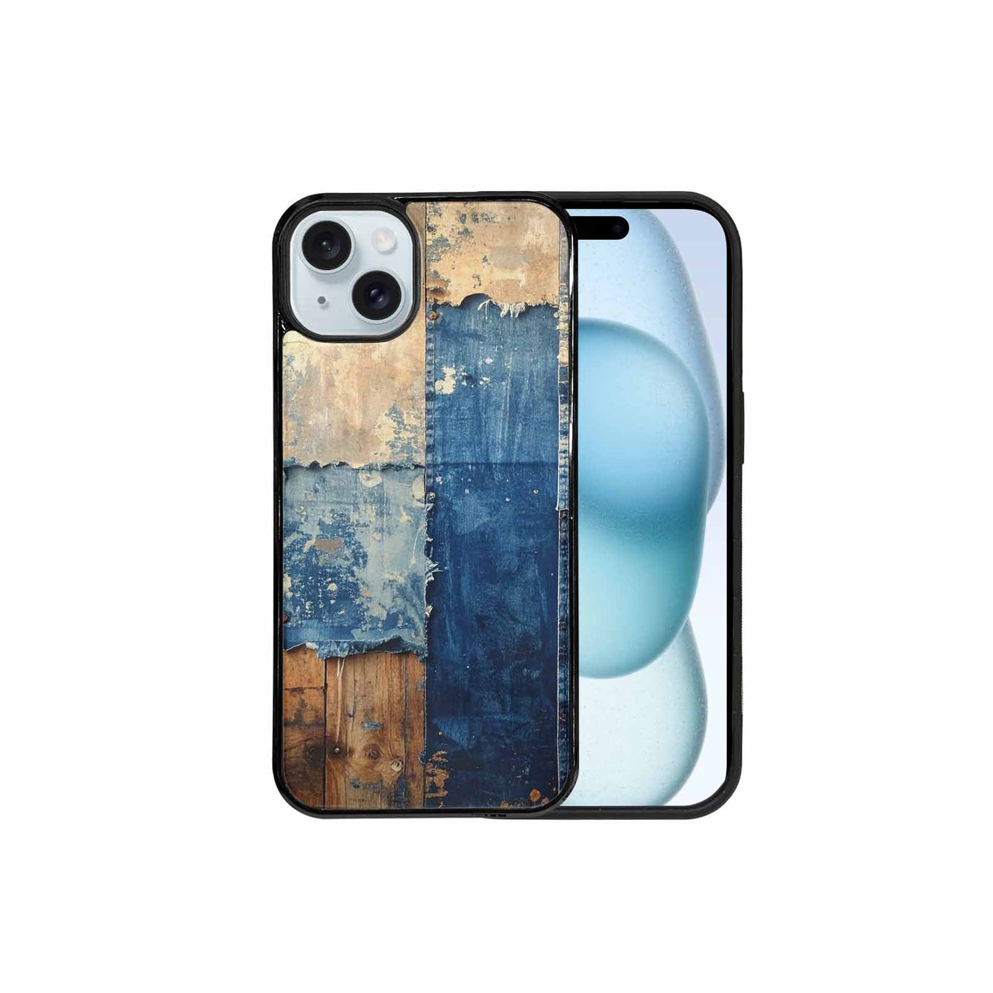 iPhone 15 Plus Case — Denim Distressed Textures Print Edge To, Custom Phone Case