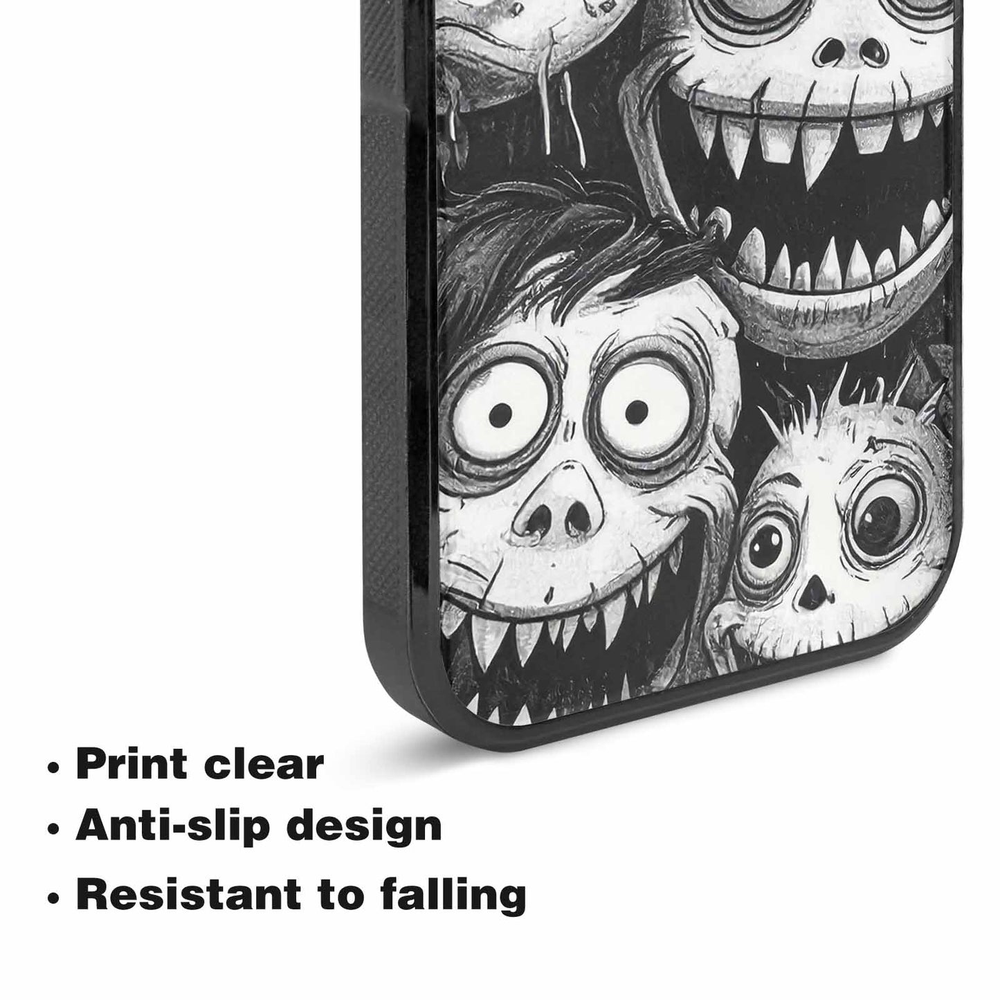 iPhone 15 Plus Case — Black And White Monster Face Collage, Unique Phone Case Design