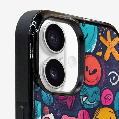 iPhone 16 Plus Case — Hand Drawn Icon Doodle Pattern Hundreds, Customized Protective Case