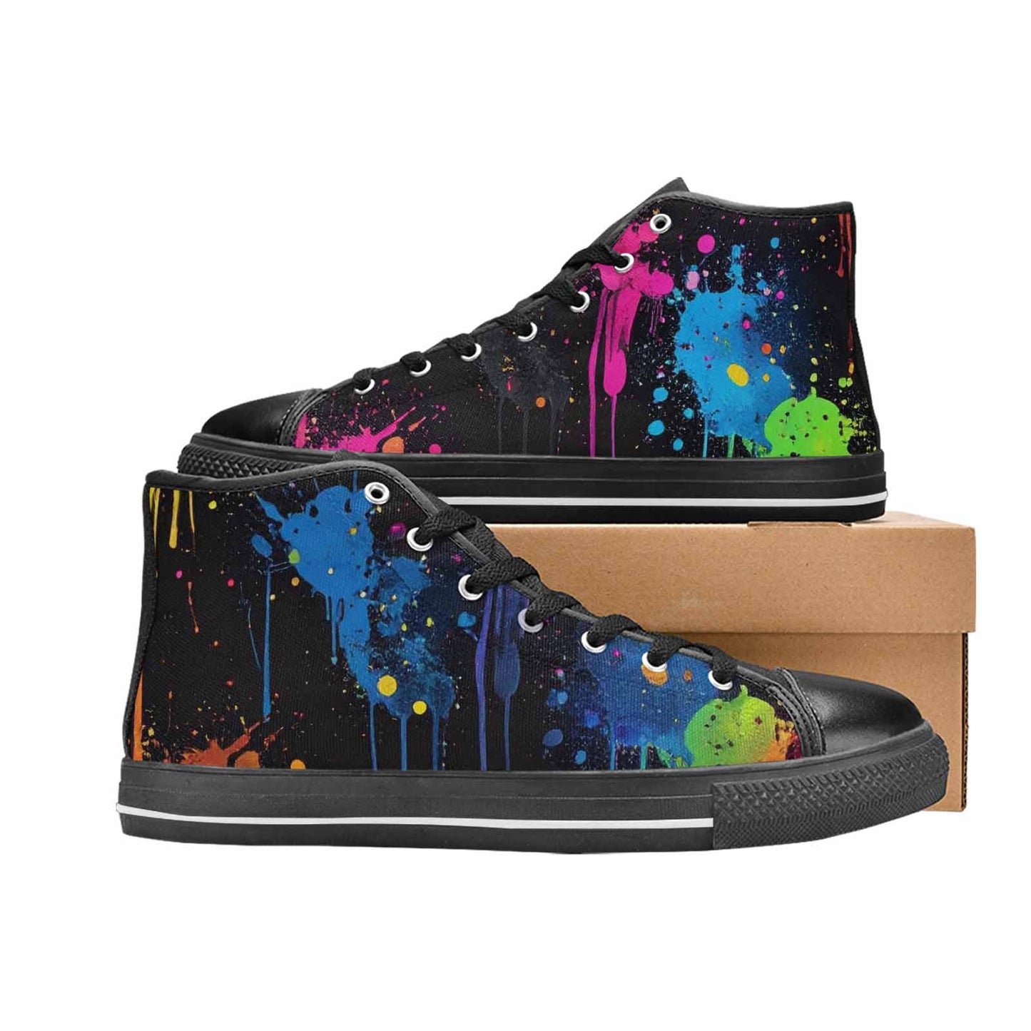 MEN'S Paint Splatter High Top Canvas Vibrant Chaos Custom Shoes