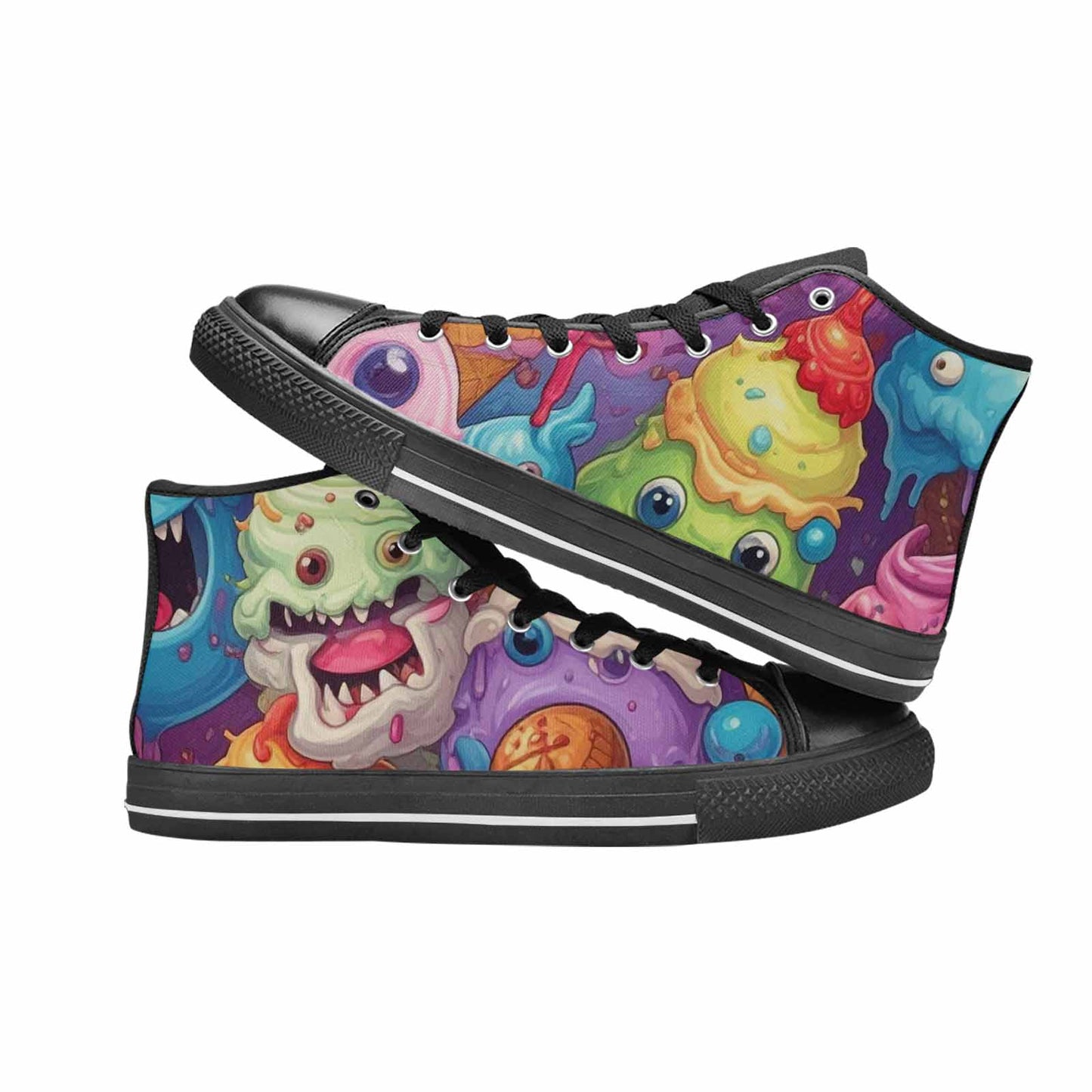 MEN'S Melting Icecream Cone Monster High Top Canvas Neon Fantasy Shoes