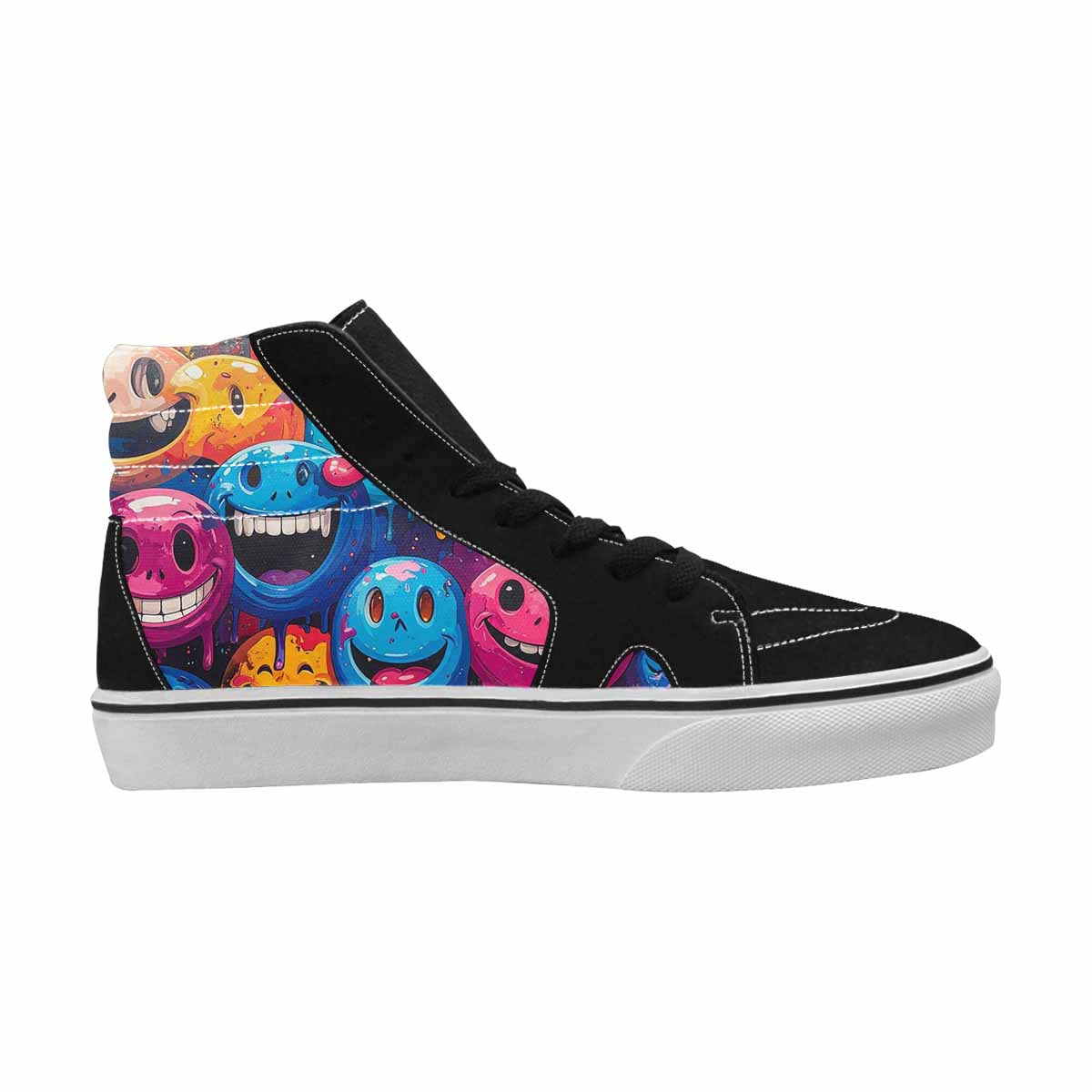 MEN'S Melting Moon Smiley High Top Canvas Wallpaper Art Custom Sneakers
