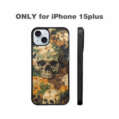 iPhone 15 Plus Case — Military Camo Texture Combined With Distressed, Custom Printed Phone Case