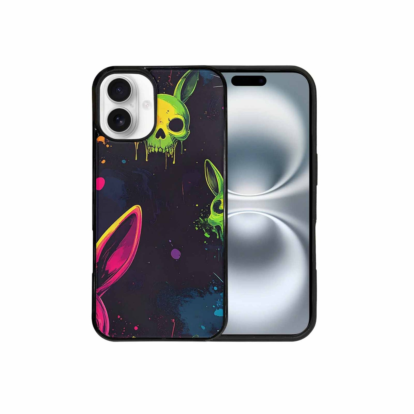 iPhone 16 Plus Case — Radioactive Ghost Bunny Skull Small Radioactive, Custom Printed Phone Case