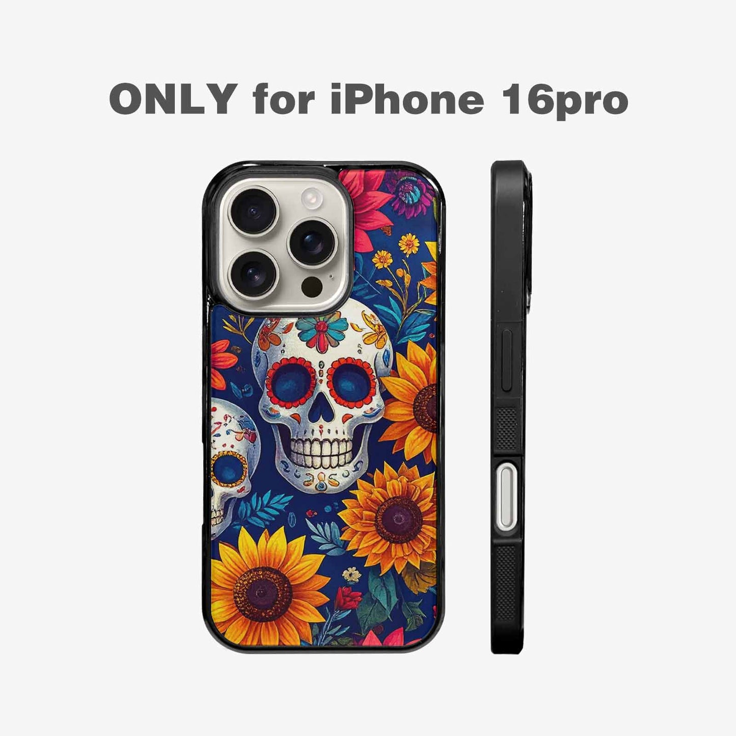 iPhone 16 Pro Case — Sunflower Skulls Print Custom, Custom Phone Case