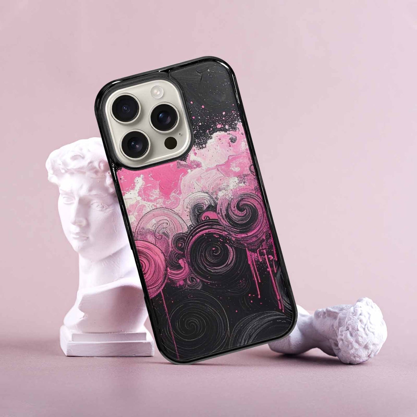 iPhone 16 Pro Case — Van Gogh Swirl Black Pink Ink, Custom Print Case Cover