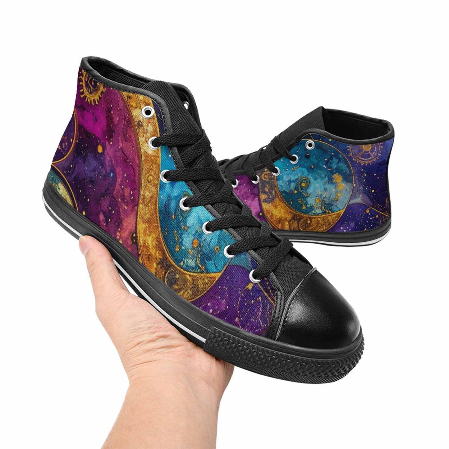 WOMEN'S Steampunk Galaxy High Top Canvas Vibrant Chaos Shoes