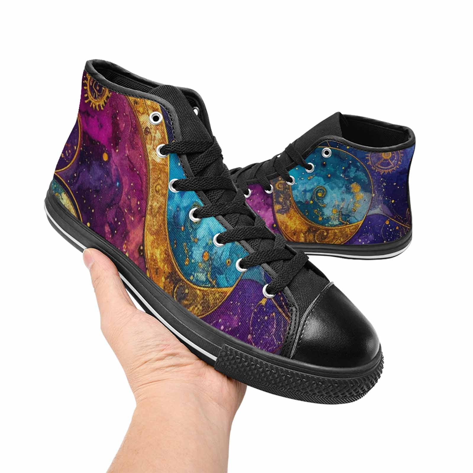 WOMEN'S Steampunk Galaxy High Top Canvas Vibrant Chaos Shoes
