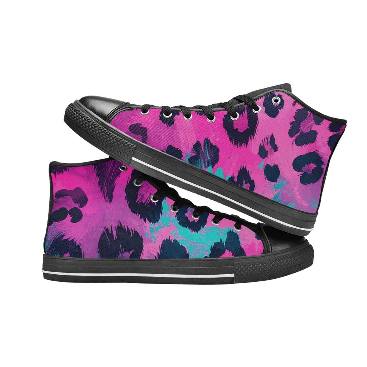 WOMEN'S Leopard Neon Pink Teal Airbrush High Top Canvas Dreamcore Sneakers