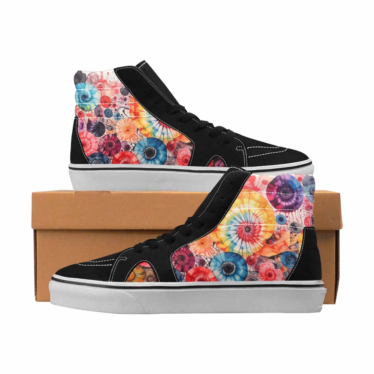 MEN'S Tie Dye Black & Red Ink High Top Canvas Made To Order Grunge Custom Sneakers