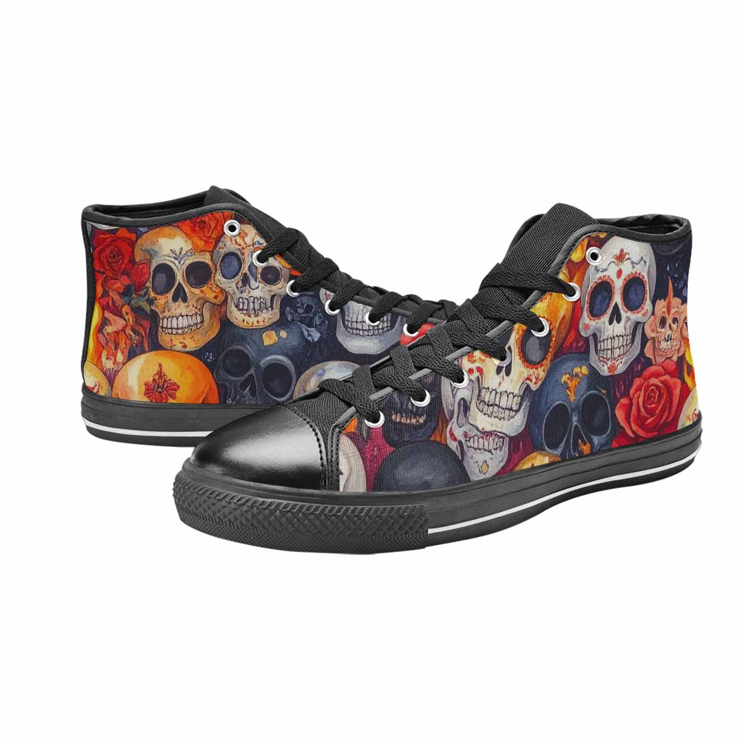 MEN'S Skull High Top Canvas Vibrant Chaos Custom Shoes
