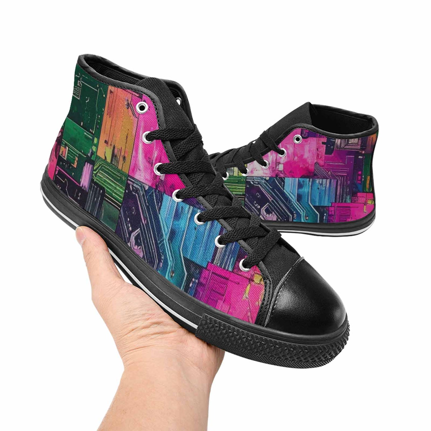 WOMEN'S Circuit Board Cyberpunk High Top Canvas Wallpaper Art Custom Sneakers