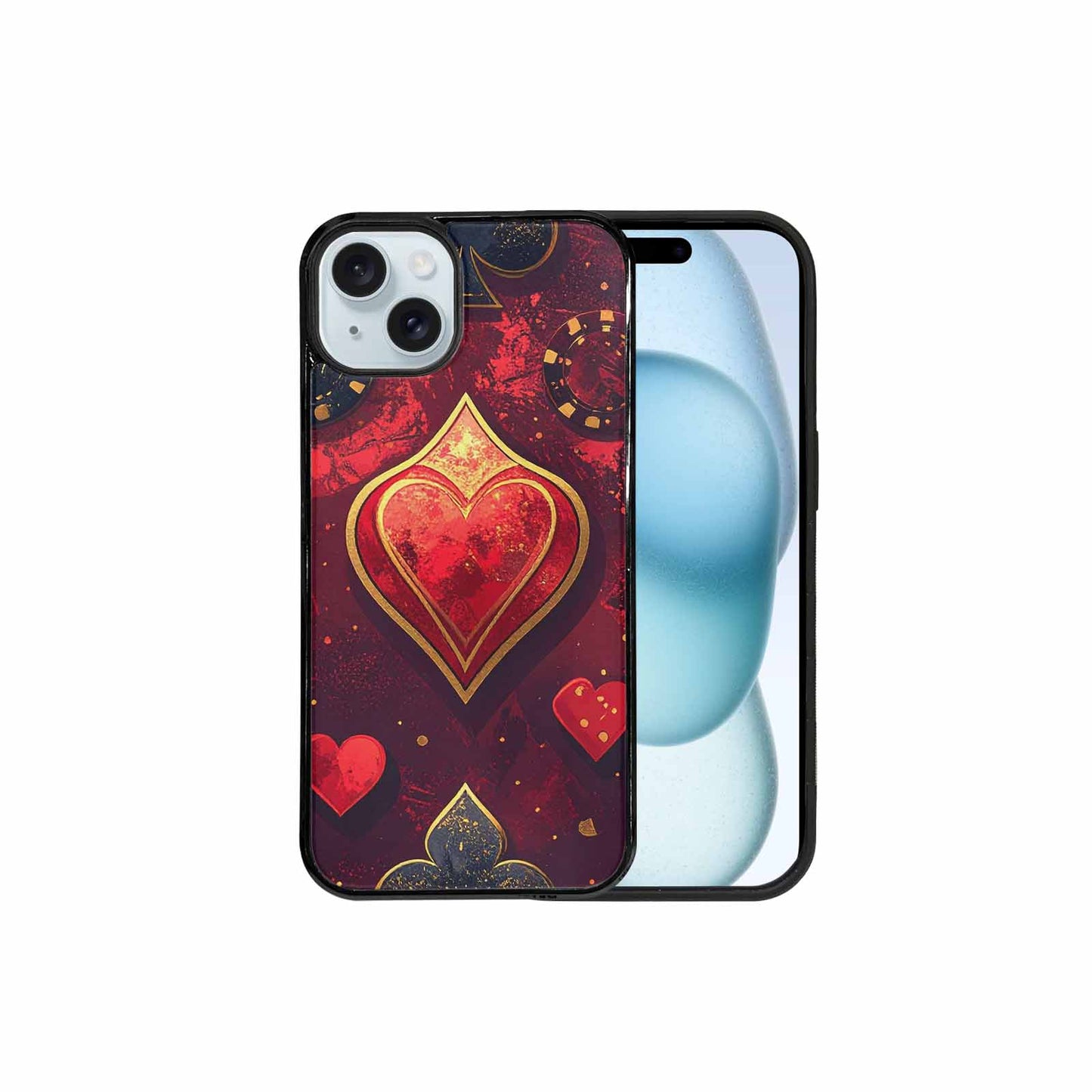 iPhone 15 Plus Case — Playing Card Suits Pattern Poker Chips, Personalized Phone Case