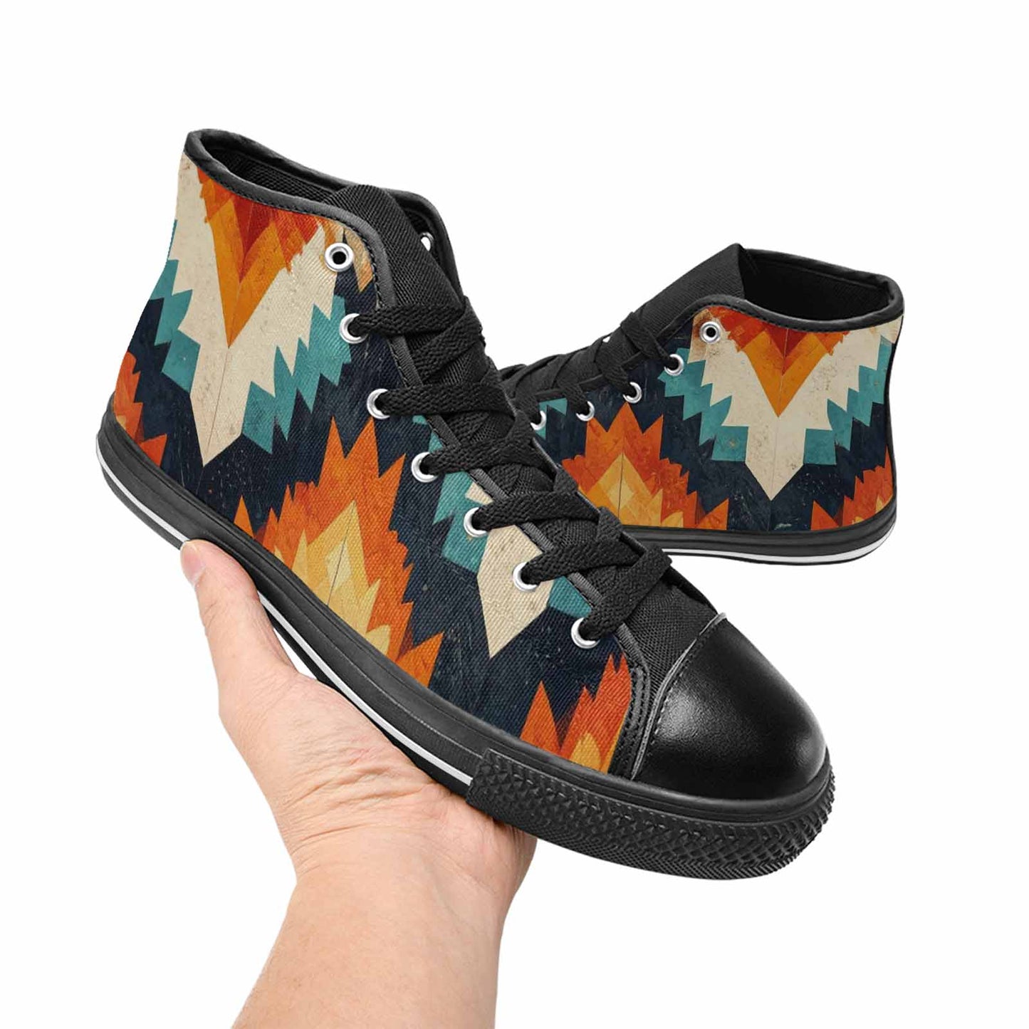 WOMEN'S Southwestern Geometric Diamond High Top Canvas Vivid Sneakers
