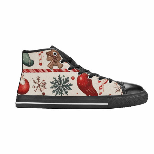 MEN'S Christmas Holly Snowflake High Top Canvas Vibrant Chaos Shoes