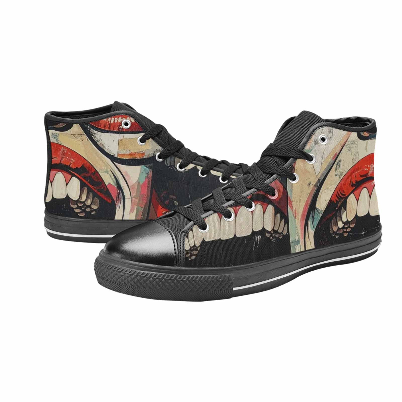 MEN'S Googly Cartoon Mouths High Top Canvas Vibrant Chaos Custom Sneakers