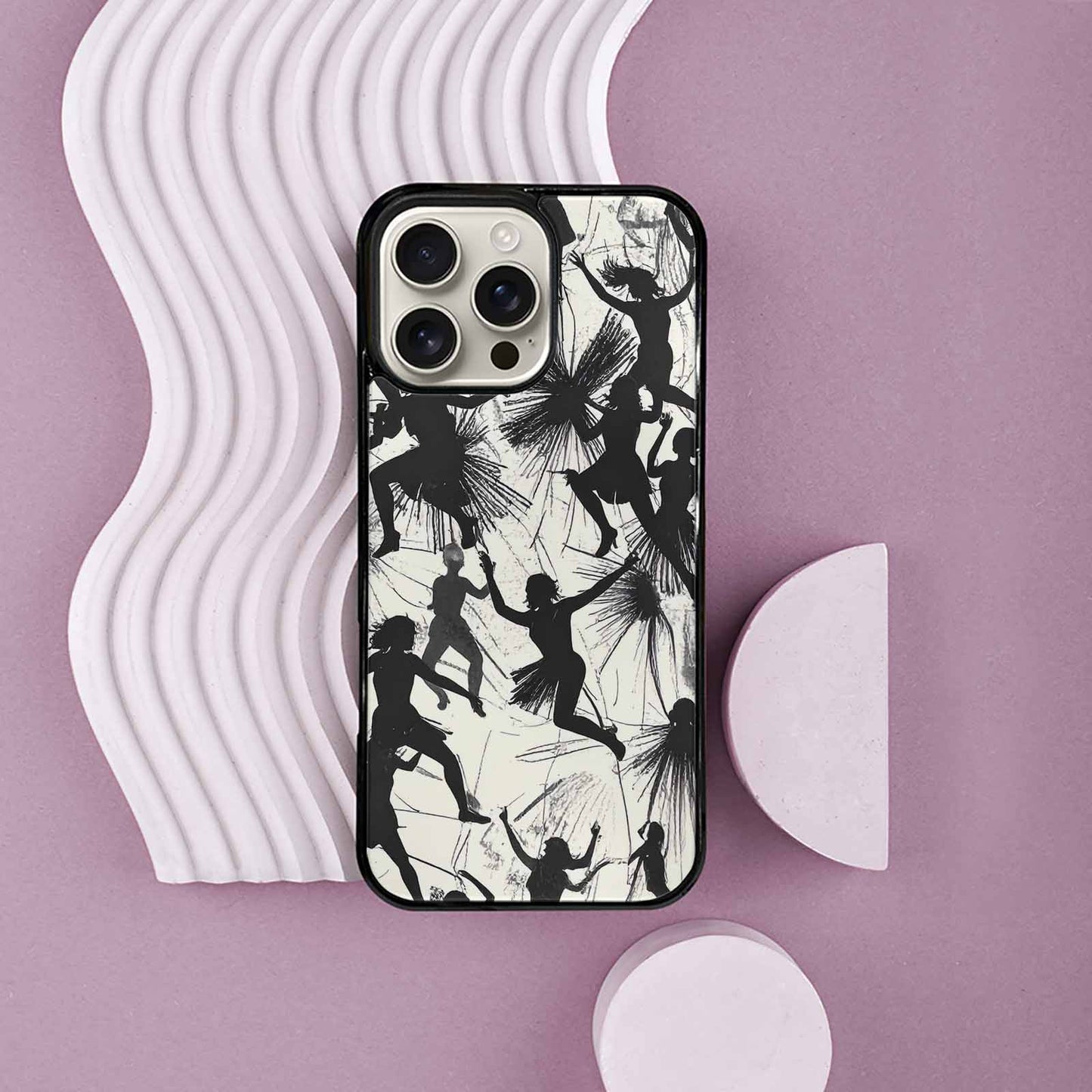 iPhone 16 Pro Max Case — Bold Dancing Figure Line Art Pattern, Custom Made Phone Cover