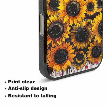 iPhone 15 Pro Max Case — Sunflower Burst Black Pink Ink Sunflowers, Customized Protective Case