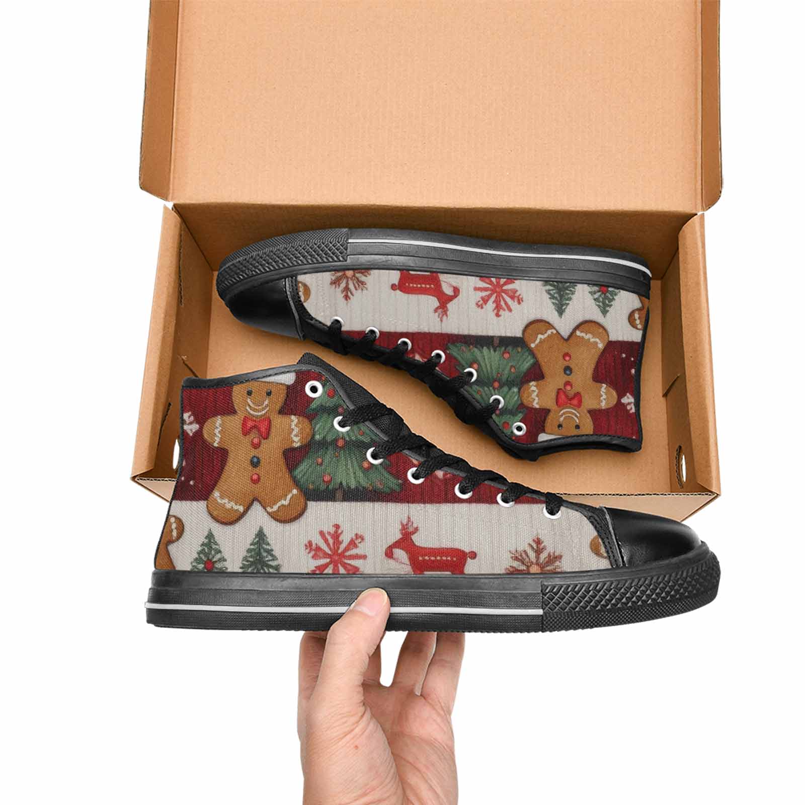 MEN'S Christmas Holly Snowflake High Top Canvas Cottagecore Custom Shoes