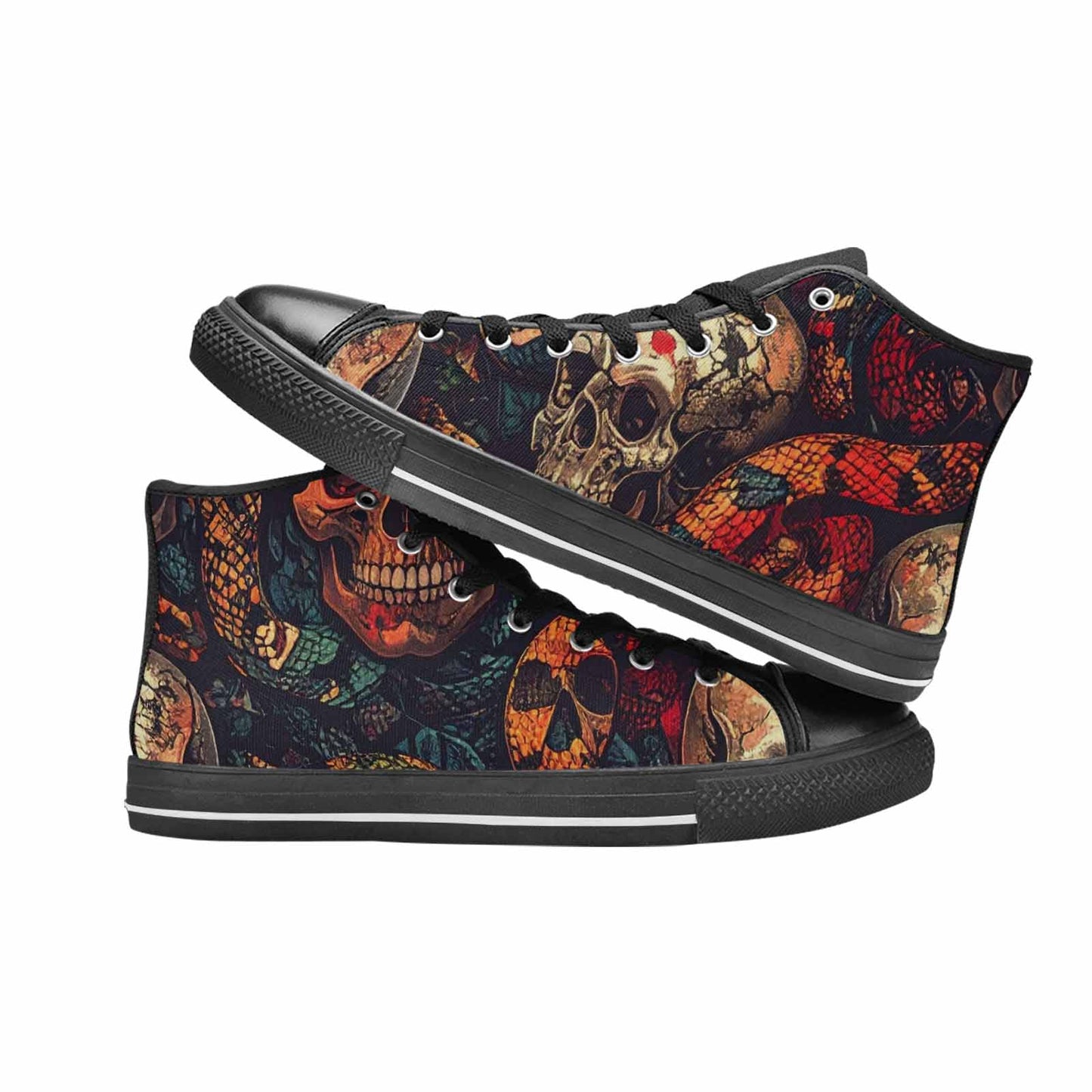 WOMEN'S Snake Skulls Print High Top Canvas Surreal Shoes