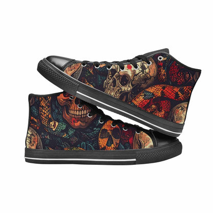 WOMEN'S Snake Skulls Print High Top Canvas Surreal Shoes