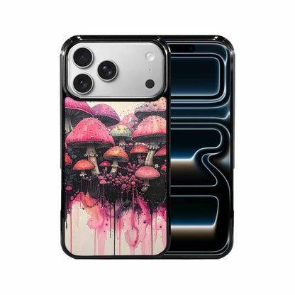 iPhone 17 Pro Max Case — Rainbow Drip Mushrooms Black Original Art, Custom Printed Phone Case