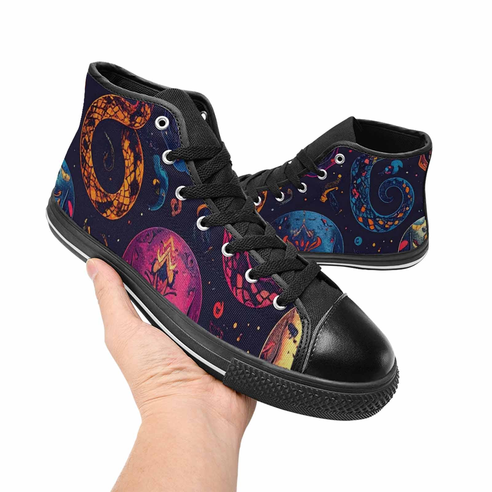 WOMEN'S Snake Skulls Print High Top Canvas Neon Fantasy Custom Shoes