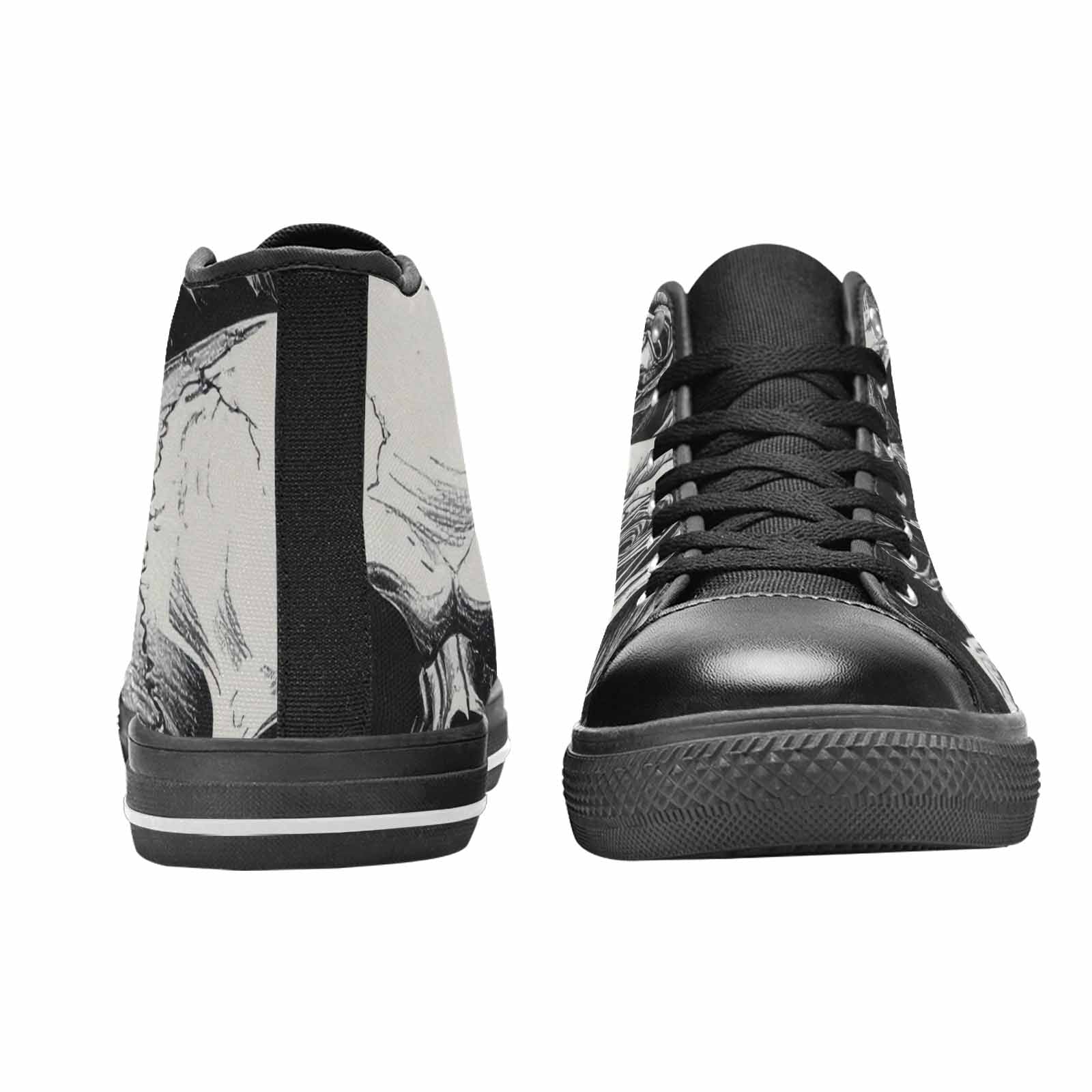 WOMEN'S Skulls Roses Black Ink High Top Canvas Grunge Custom Sneakers