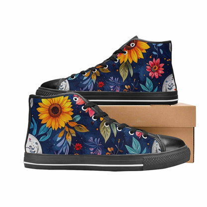 MEN'S Sunflower Skulls Print High Top Canvas Wallpaper Art Custom Shoes