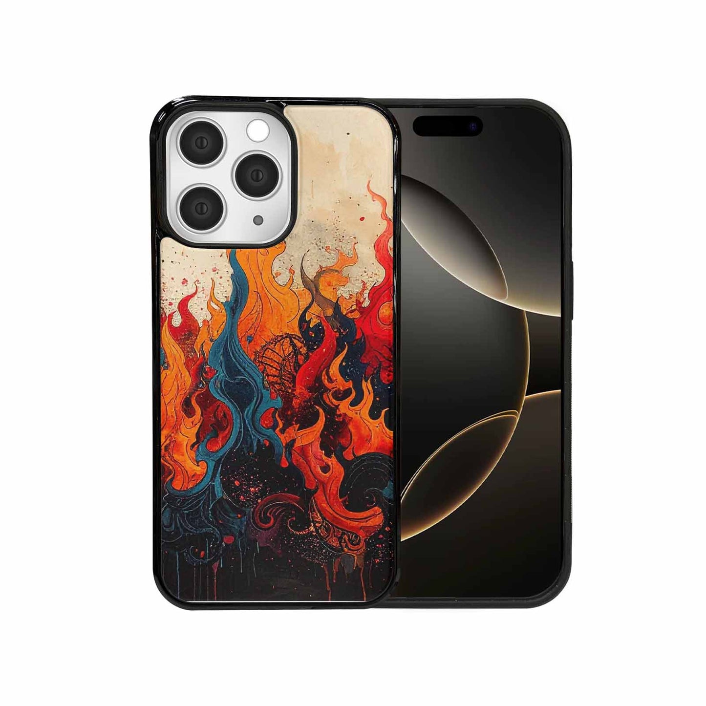 iPhone 15 Pro Max Case — Flame Burst Black Red Ink Flame, Custom Designed Case Cover