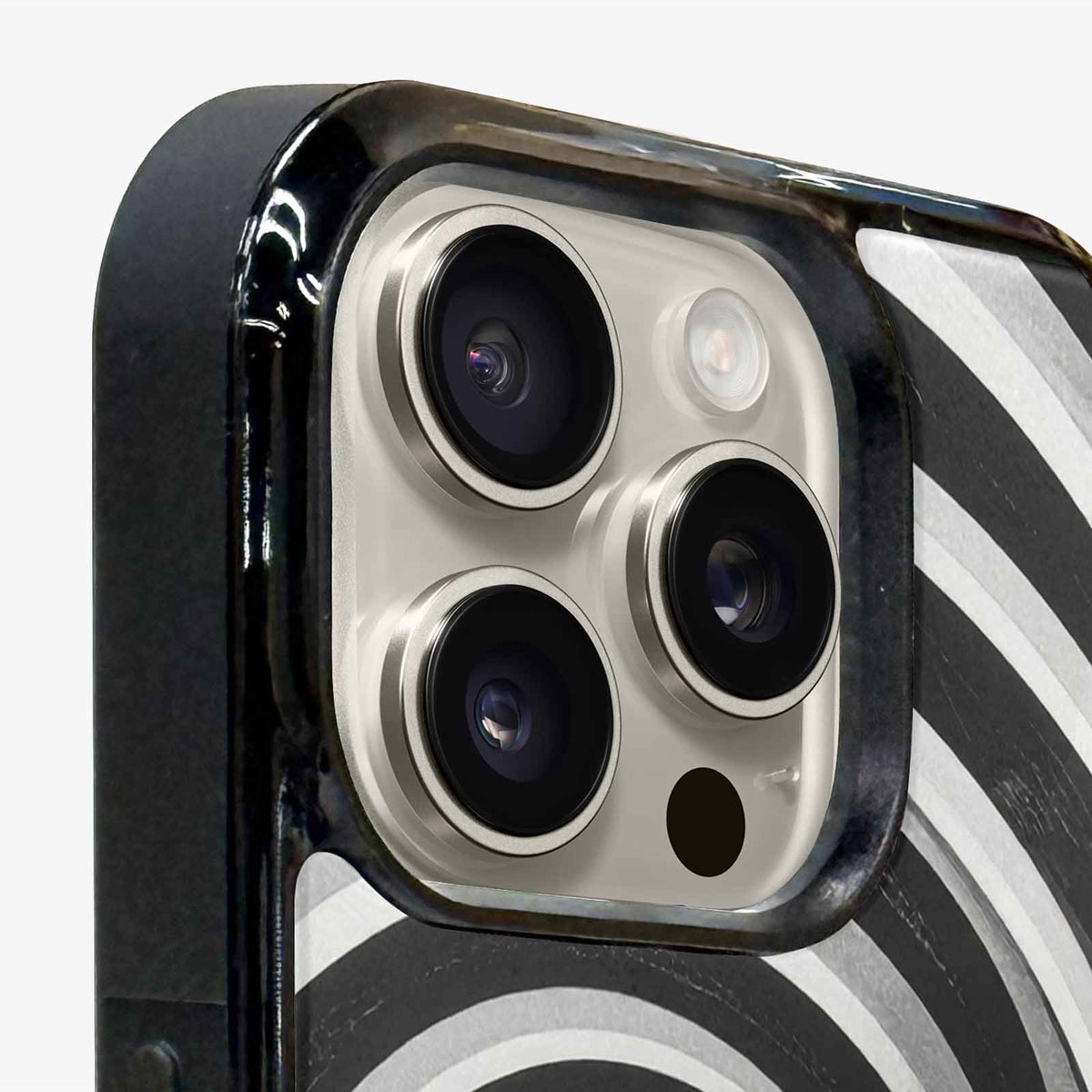iPhone 15 Pro Max Case — Hypnotic Spiral Optical Illusion Motif High, Custom Art Phone Cover