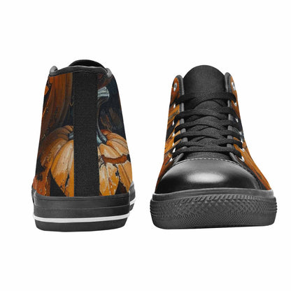 WOMEN'S Halloween Cracked Jackolantern High Top Canvas Grunge Custom Shoes