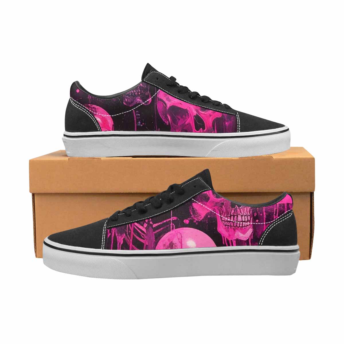 WOMEN'S Skeletons  Neon Pink Lace-Up Canvas Dreamlike Shoes