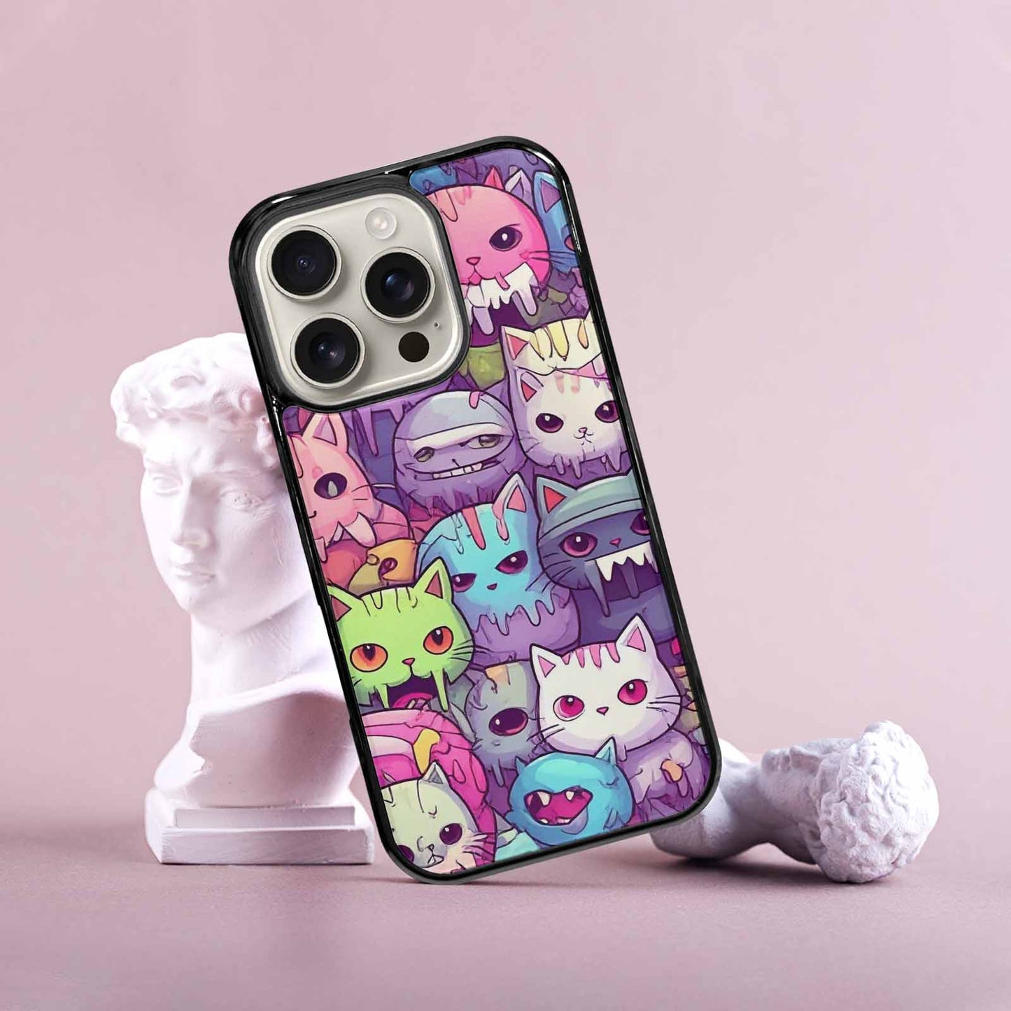 iPhone 16 Pro Case — Pastel Gore Cat Character Pattern Hundreds, Custom Phone Case