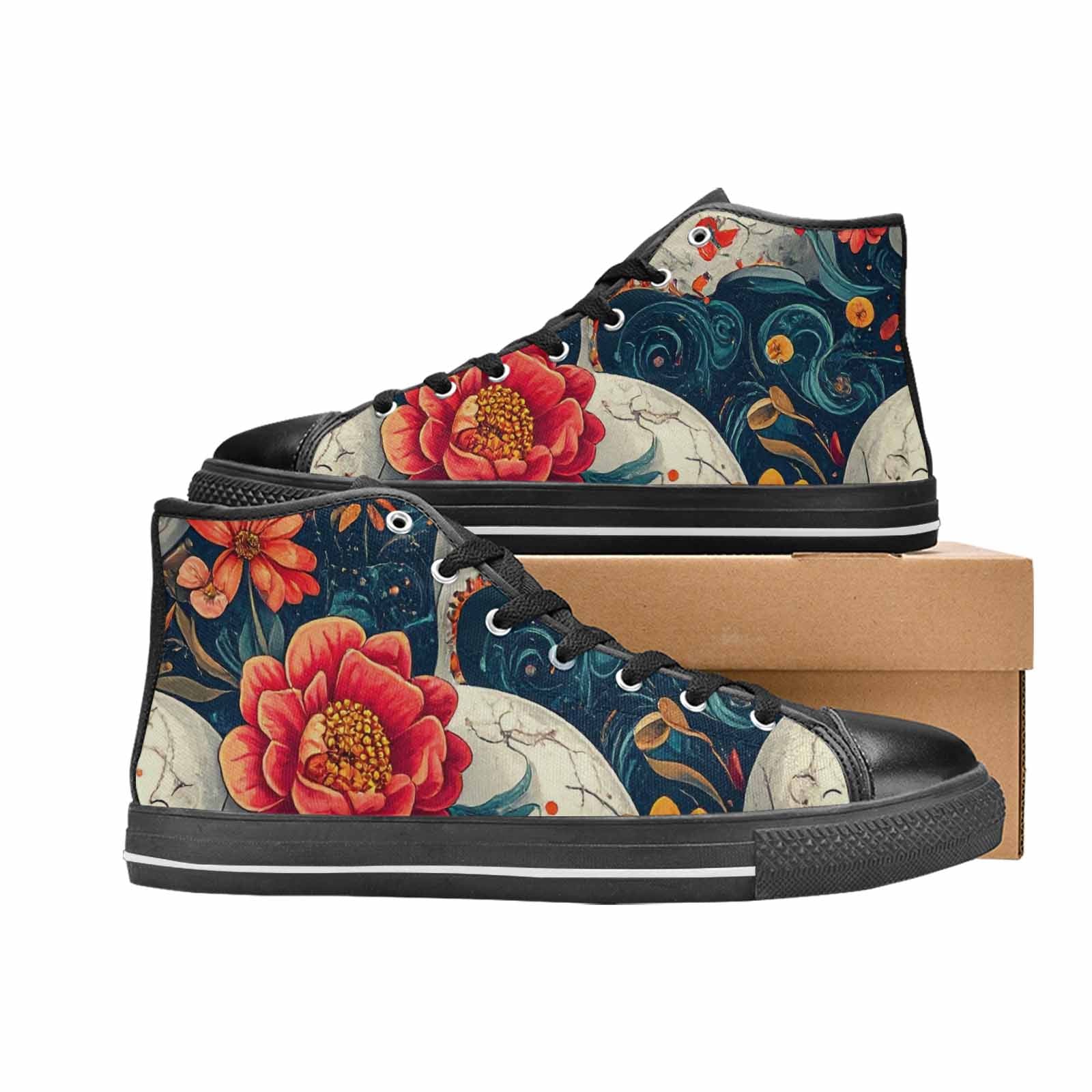 WOMEN'S Marble Skull High Top Canvas Wallpaper Art Custom Shoes