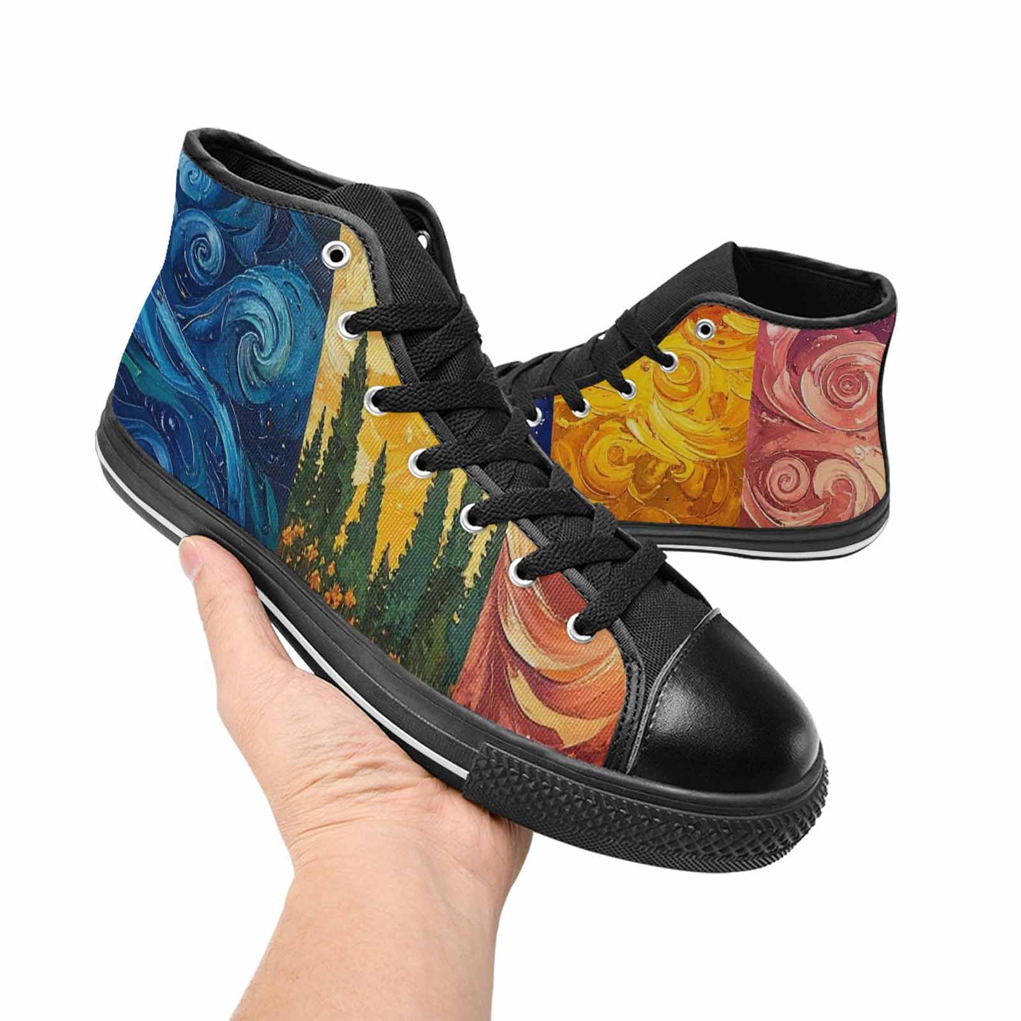 MEN'S Van Gogh-Style Swirl High Top Canvas Dark Academia Sneakers
