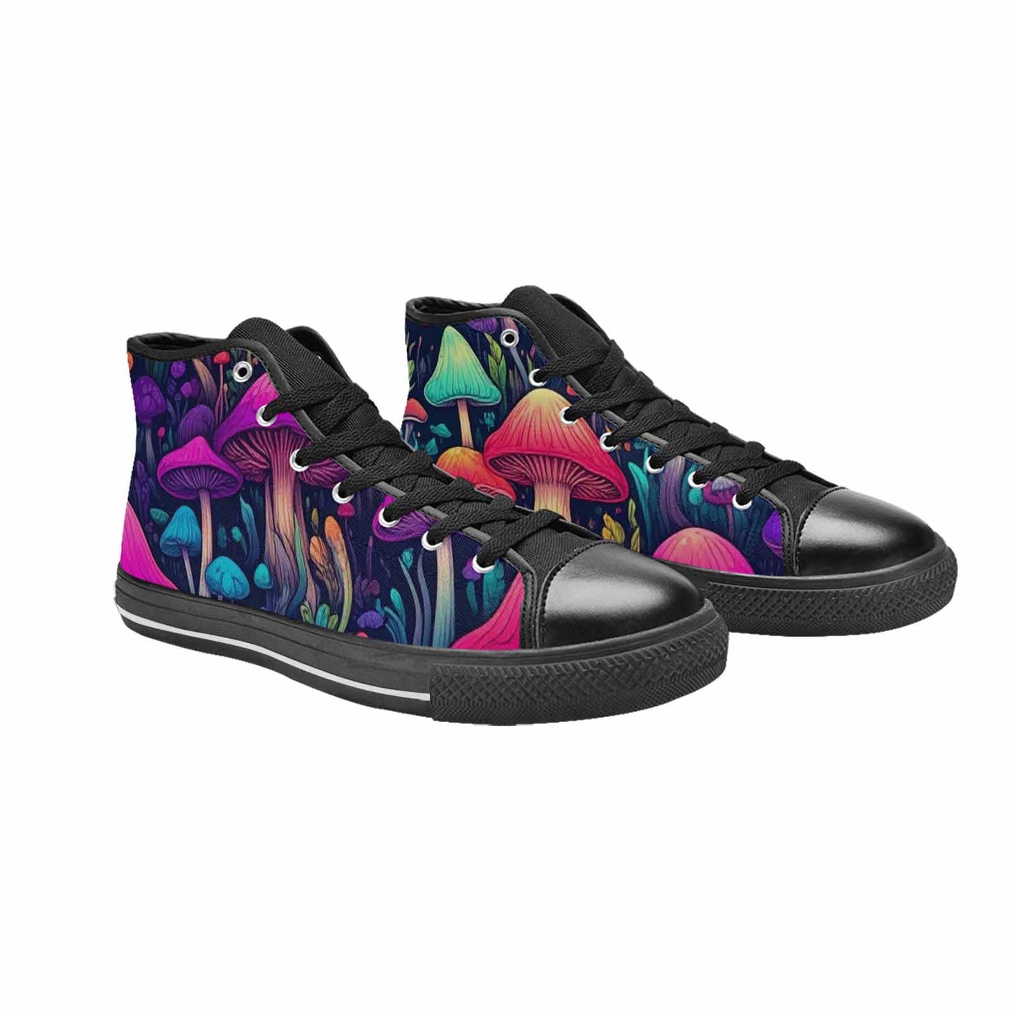 WOMEN'S Psychedelic Mushroom High Top Canvas Neon Fantasy Custom Sneakers