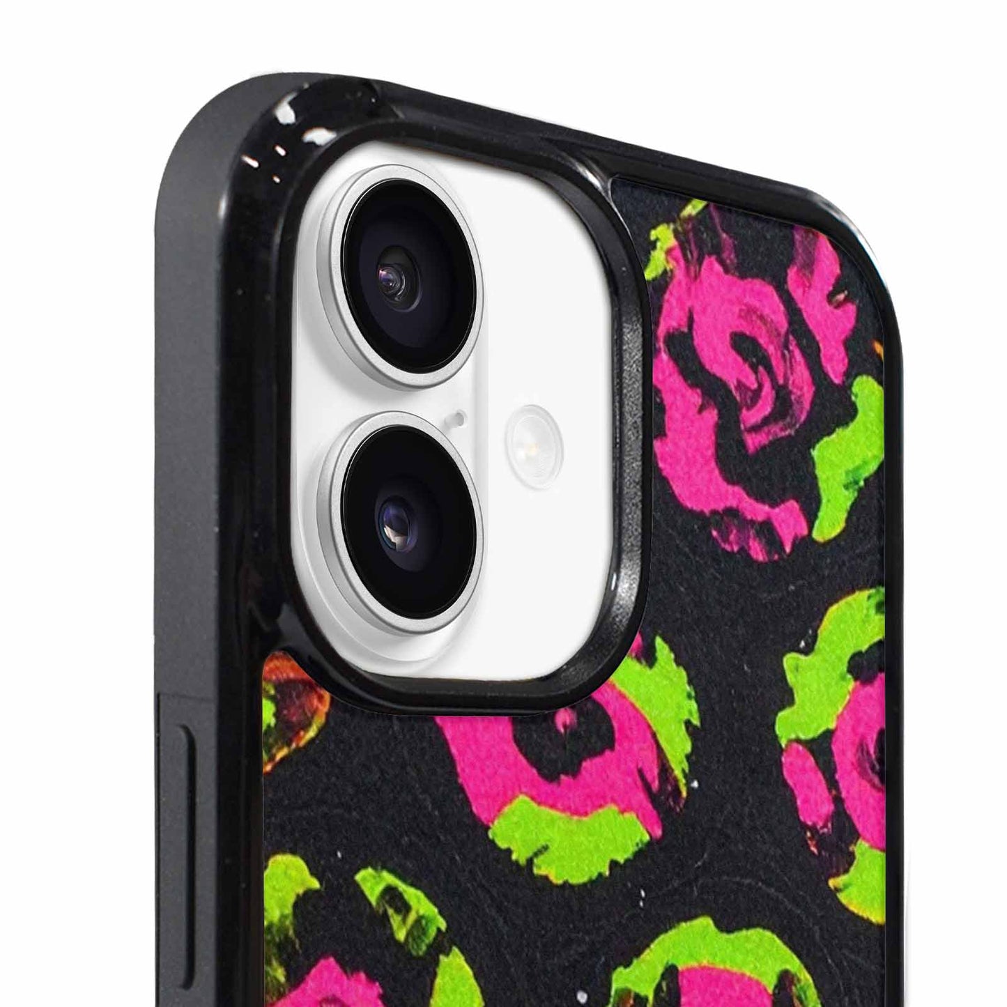 iPhone 17 Case — Leopard Neon Rosette Black Animal Print, Custom Phone Case