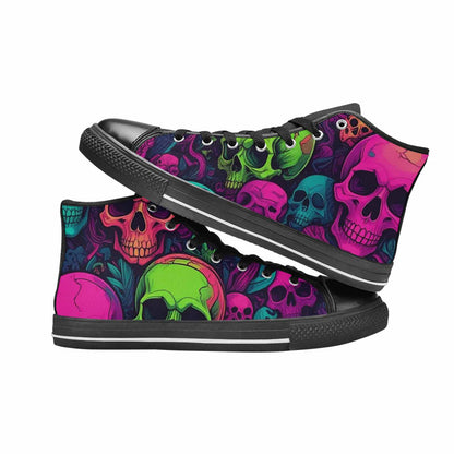 WOMEN'S Skulls - Neon High Top Canvas Cottagecore Custom Sneakers