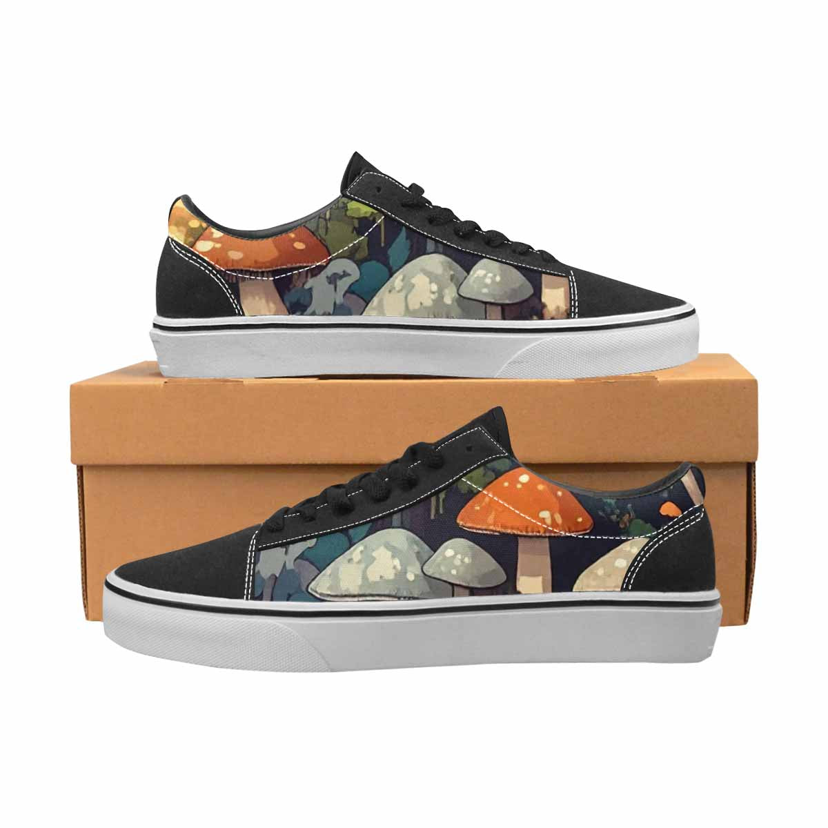 WOMEN'S Mushrooms  Camo Mushrooms Lace-Up Canvas Dark Academia Custom Sneakers