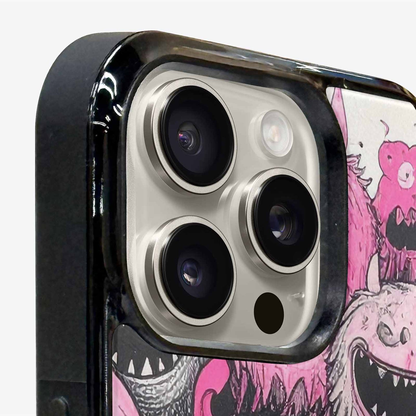 iPhone 15 Pro Max Case — Monsters General Black Pink Ink Cartoon, Unique Phone Case Design