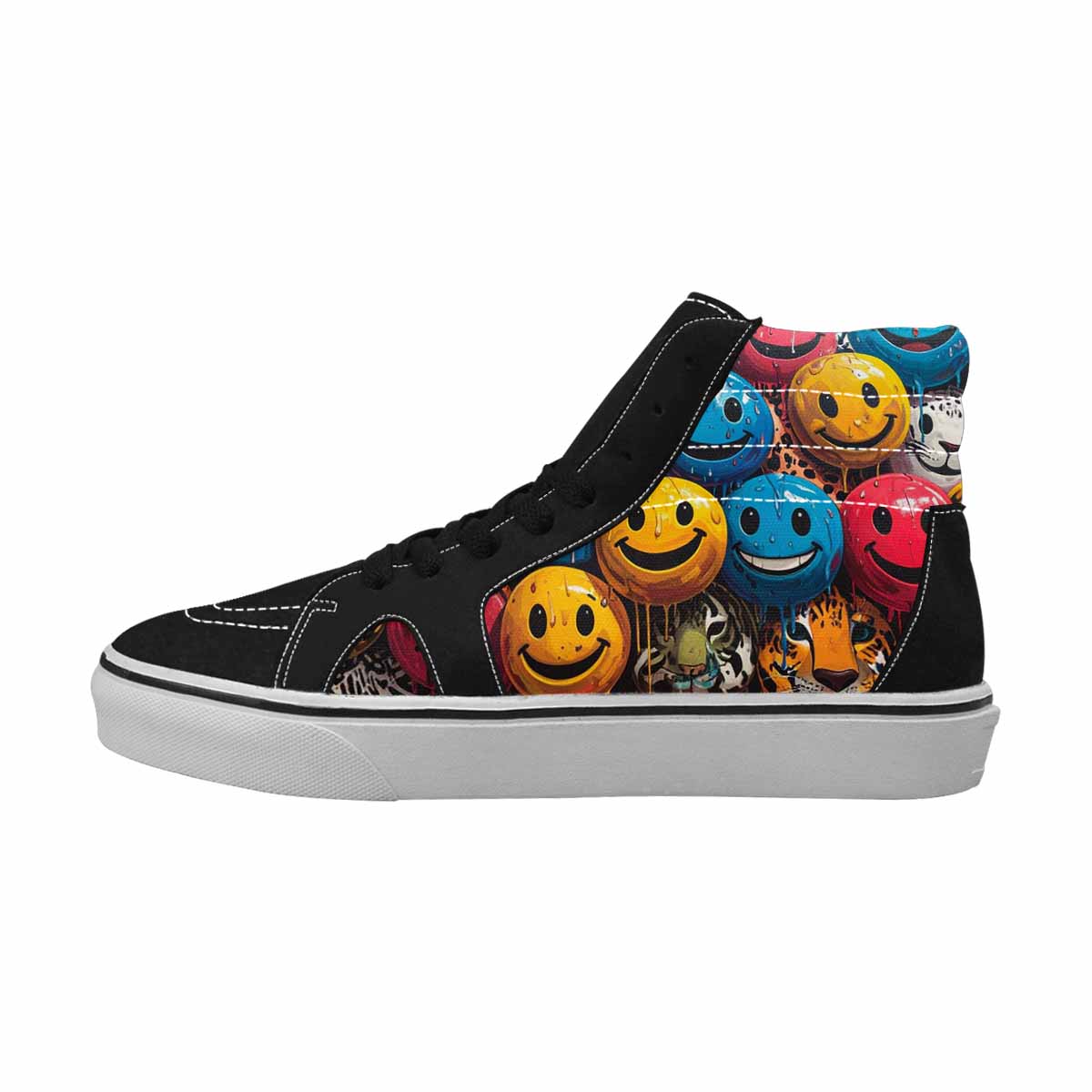 MEN'S Smiley Faces High Top Canvas Wallpaper Art Sneakers
