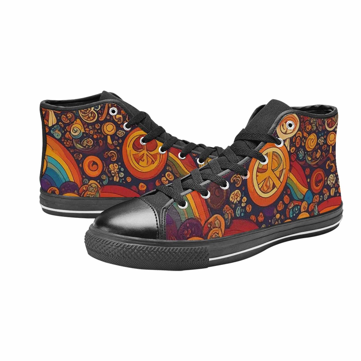 WOMEN'S Groovy 70S Peace High Top Canvas Wallpaper Art Custom Sneakers