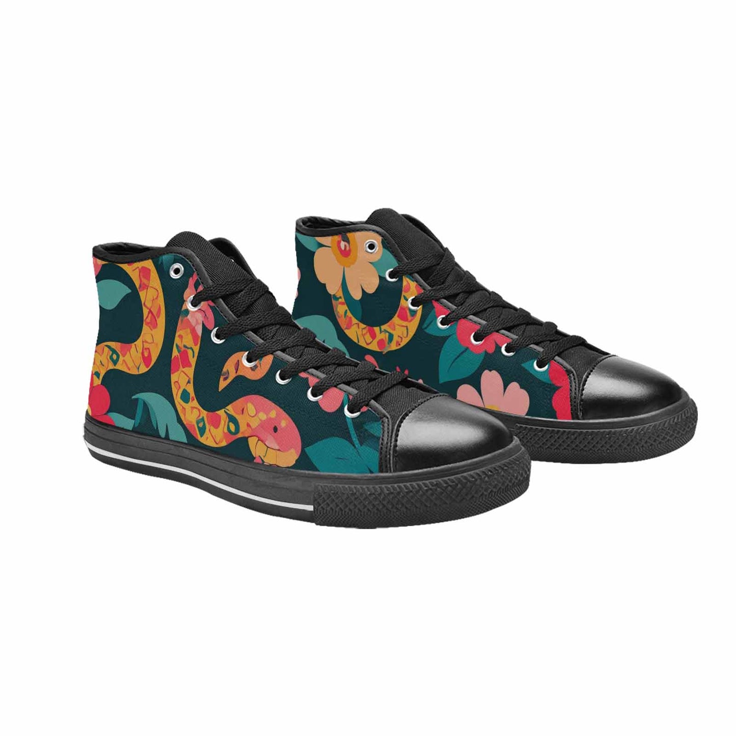 WOMEN'S Floral Snake Print High Top Canvas Aesthetic Sneakers