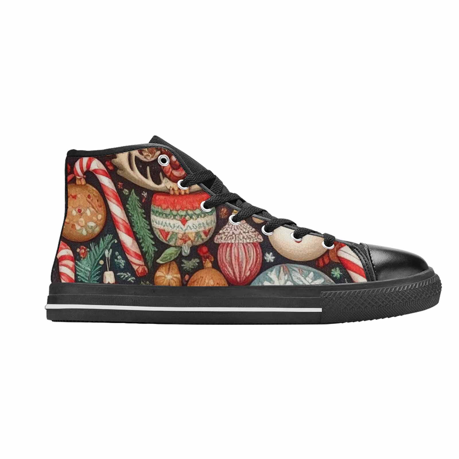 WOMEN'S Christmas Holly Snowflake High Top Canvas Vibrant Chaos Custom Sneakers