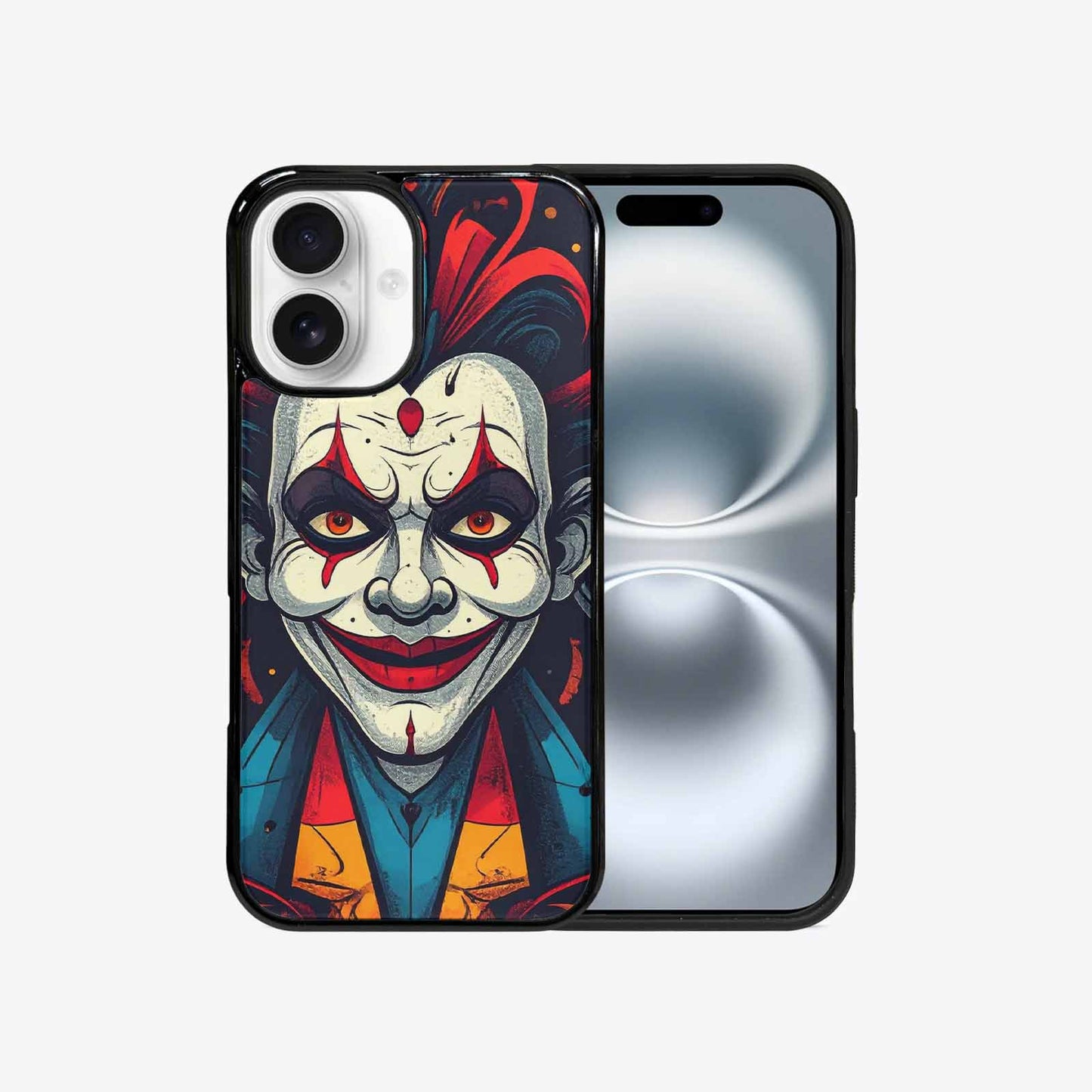 iPhone 16 Case — Evil Circus Heads Faces Overlapping Patterns, Custom Printed Phone Case