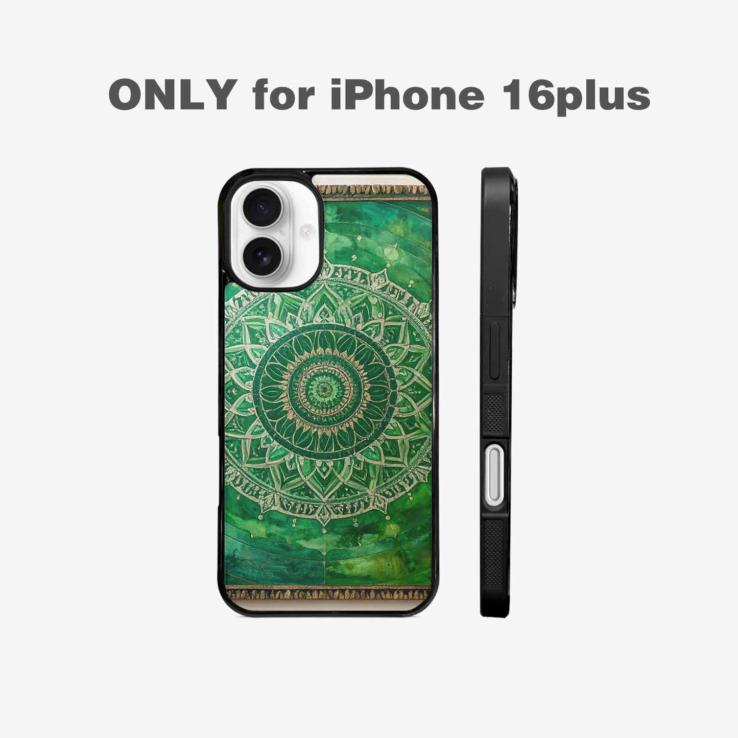 iPhone 16 Plus Case — Green Mandala Bohemian Print Edge To, Custom Made Phone Cover